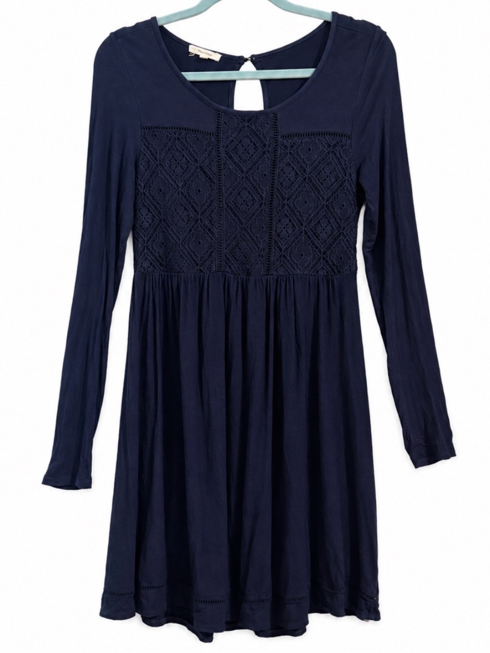 Maurices Navy Blue Lace Yoke Long Sleeve Keyhole Back Swing Dress